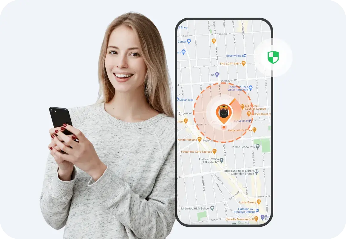 woman is holding the android trying to find lost iphone